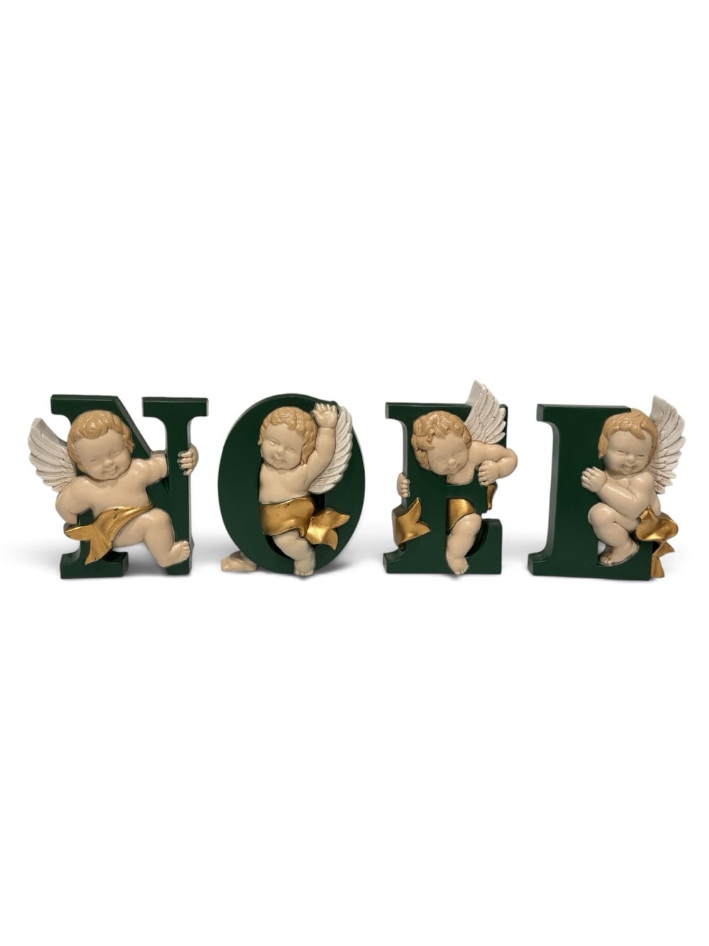 Vintage Burwood Holiday 'NOEL' Cherub Letter Set – Green and Gold